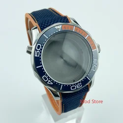 HOT 20ATM WR Blue 1/4 Orange Ceramic Bezel Diver Watch Case Strap Fit For Seagull2836 ETA2836 Movement Sea-Master Style