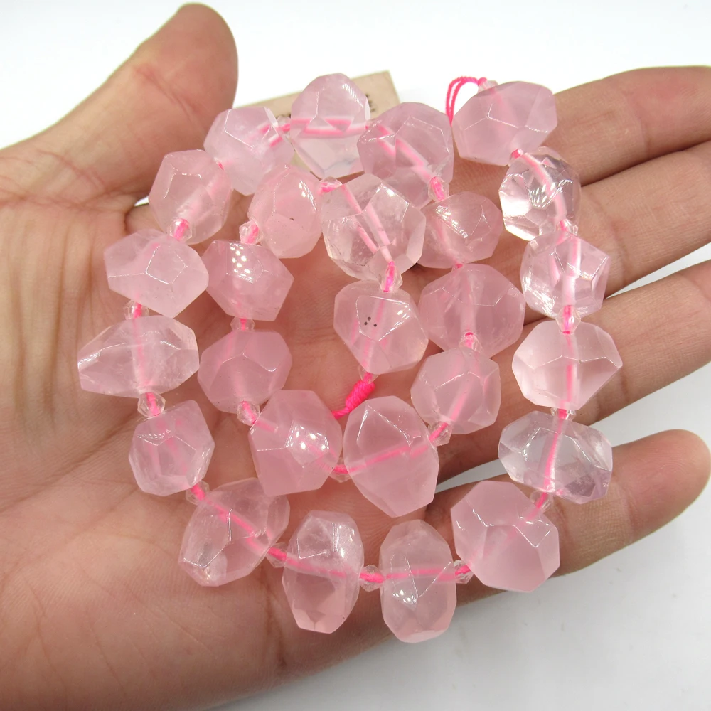 APDGG Natural Faceted Pink Rose Quartz Nugget Gemstone Loose Beads 15\