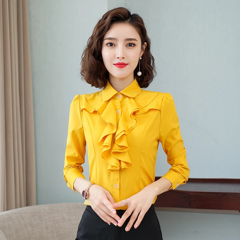 

Large Size 5XL Autumn Fashion Women Chiffon Shirts Long Sleeve Daisy Print Ruffless Women Blouses Casual Office Lady Women Tops