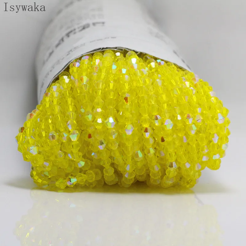 Isywaka yellow Half AB 100pcs 4mm Bicone Austria Crystal Beads charm Glass Beads Loose Spacer Bead for DIY Jewelry Making