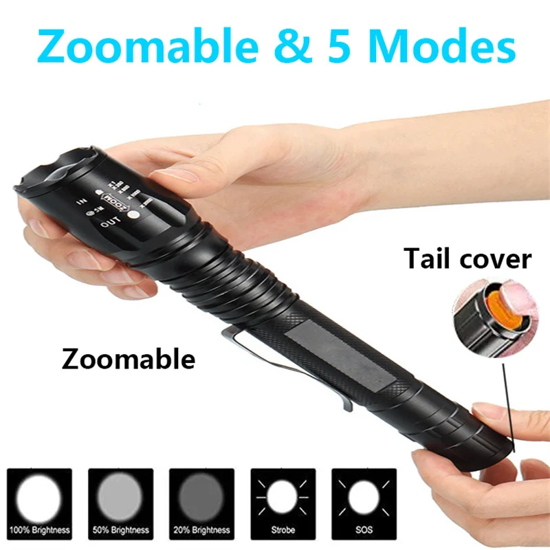 1 Or 2Pcs 100000 Lumens High Bright Power Led Flashlight Zoomable Torch Tactical Flashlight Waterproof Hand Lamp Best Camping