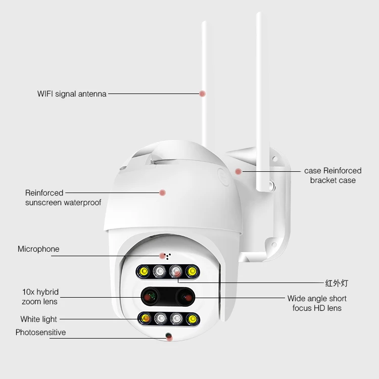 3MP 1080P Dual Lens 10X Digital Zoom Wireless PTZ IP Camera Intercom AI Face Auto Tracking Home Security CCTV Monitor