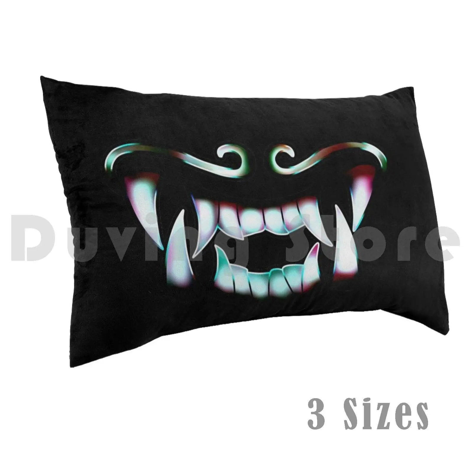 Oni Demons Mouth Pillow Case DIY 50*70 Oni Demon Japan Korea Teeth Sharp Mouth Blue Pink Bone Black Kda