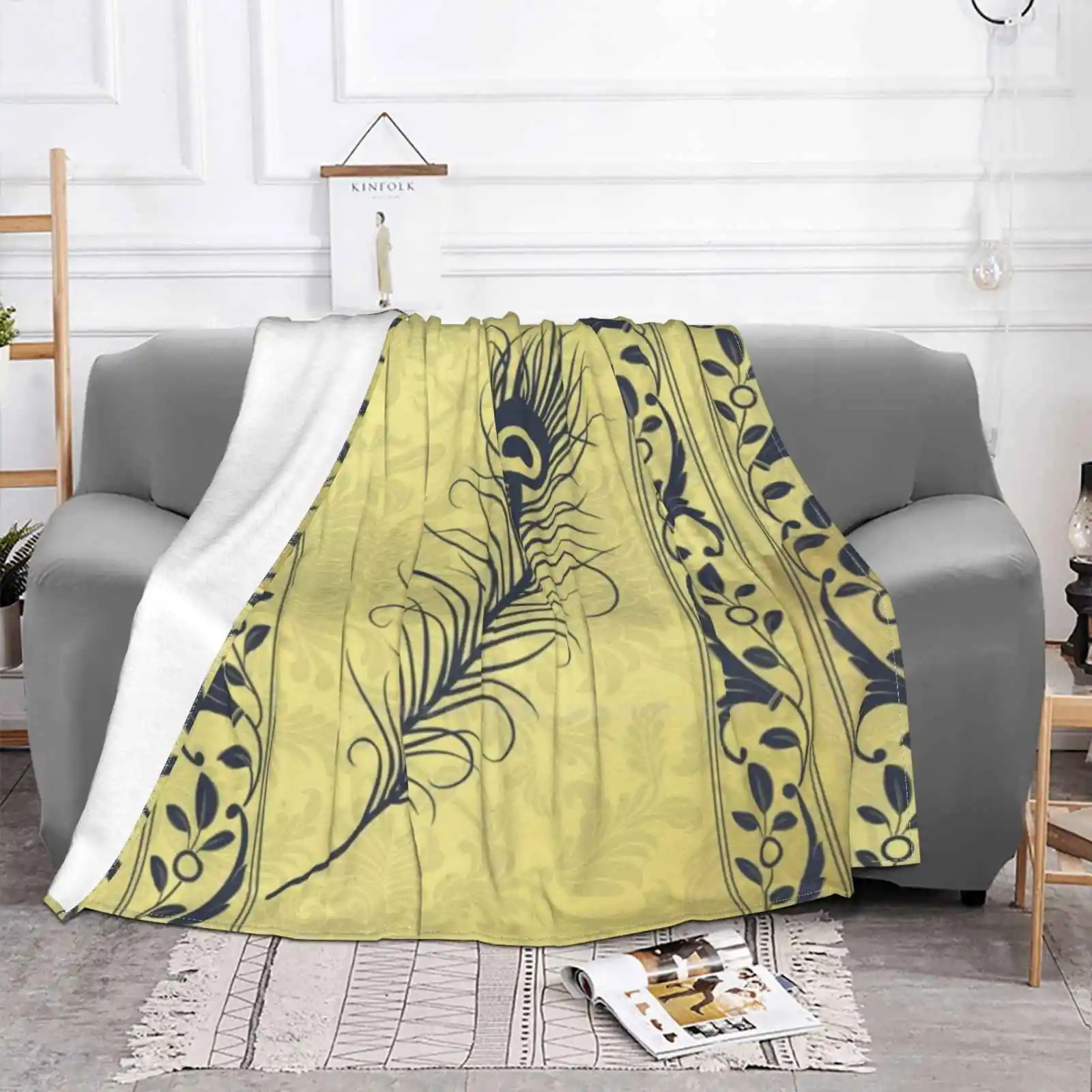 Peacock Feather Gold Air Conditioning Blanket Travel Portable Blanket Peacocks Feathers Wedding Royal India Birthday Holiday