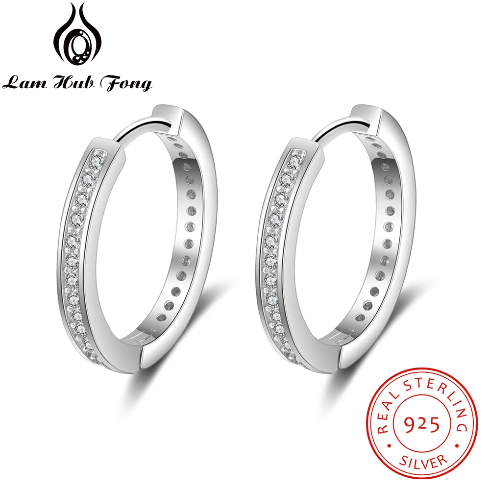 925 Sterling Silver Round Hoop Earrings for Women Classic Style Cubic Zirconia Paved Circle Earrings Fine Jewelry (Lam Hub Fong)