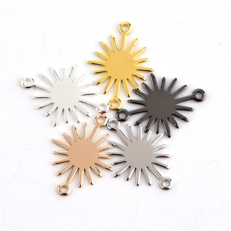 18 * 13.2mm Brass Double Hanging Glossy Sun Flower Small Sun Charm Pendant DIY Bracelet Necklace Accessories