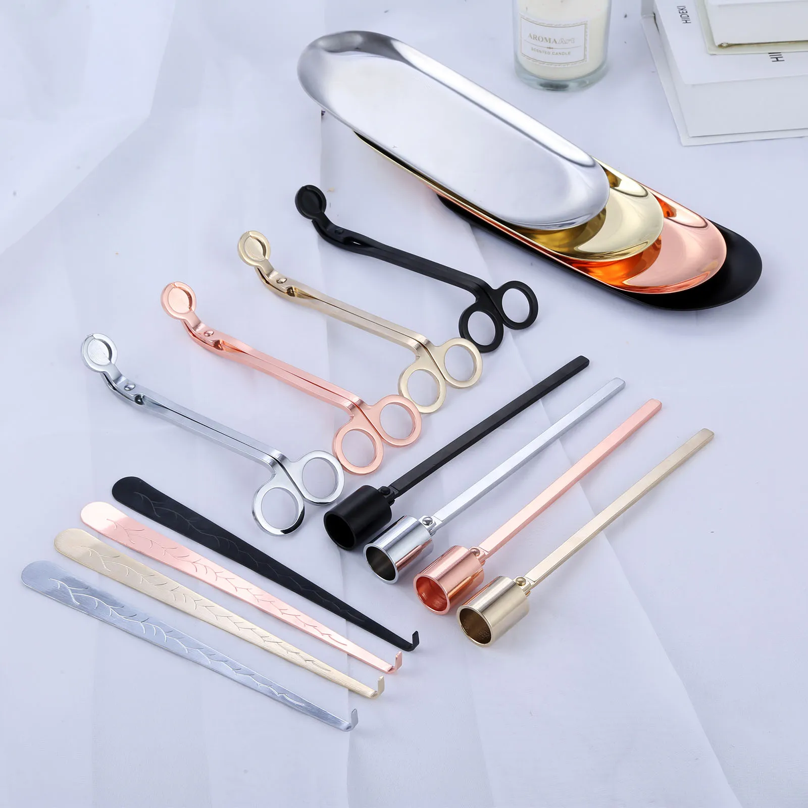 캔들 자동차 키트, 캔들 윅 트리머, 캔들 윅 디퍼 캔들 스너퍼 스토리지 트레이, 캔들 케어 수리 도구, 홈 데코, 4 개/세트