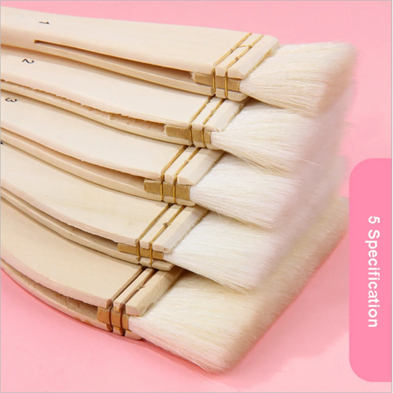 5 pcs Watercolor Oil Painting brush Wool hair Art Brush Acrylic Wooden Long handle Building Household Cleaning Brush Wall Tool