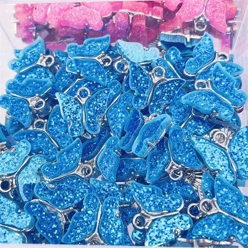20Pcs/Lot Silver Color Butterfly Insects Charms Colorful Resin Butterfly Pendant for Bracelet Necklace Jewelry Making Supplies