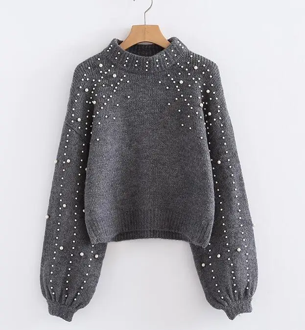 Women\'s Casual Sweater Thick Needle Long Sleeve O-neck Pullover Sweater Autumn Winter Casual Loose Pearl Sweaters Femme Clothes