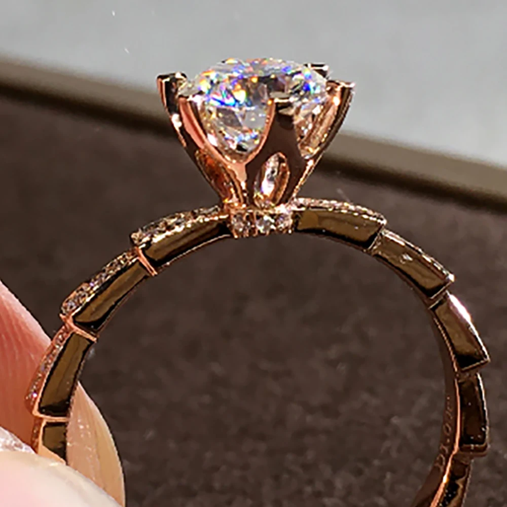 

Custom Solid 14K Au585 Rose Gold Women Wedding Party Engagement Ring 1 2 3 4 5 Carat Round Moissanite Diamond Ring Skeleton
