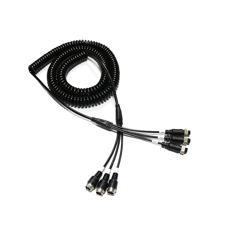 8M 4 Pin 3 male to 3 female M12 car aviation cable spring line Extension Cable for Rear view Camera