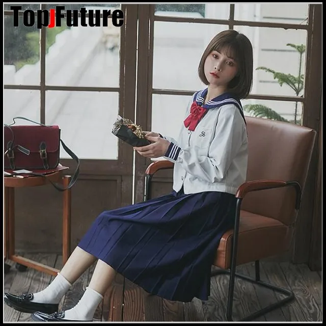 

Sapporo white three soft girl school uniform Japanese department JK uniform skirt basic sailor's uniform student's middle suit