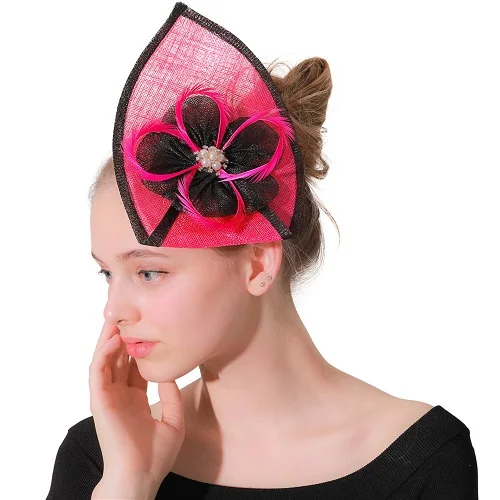 Women Charming Wedding Fascinator Hats Hair Clips Formal Occasion Sinamay Teardrop Headwear Women Headband Hair Accessories