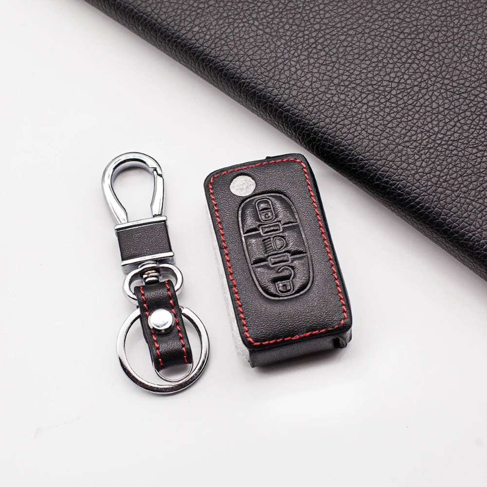 

Stylish Soft Leather Key Case For Citroen C3 C4 Xsara Picasso Berlingo C5 C8 for Peugeot 3 Buttons Folding Key Protect Case