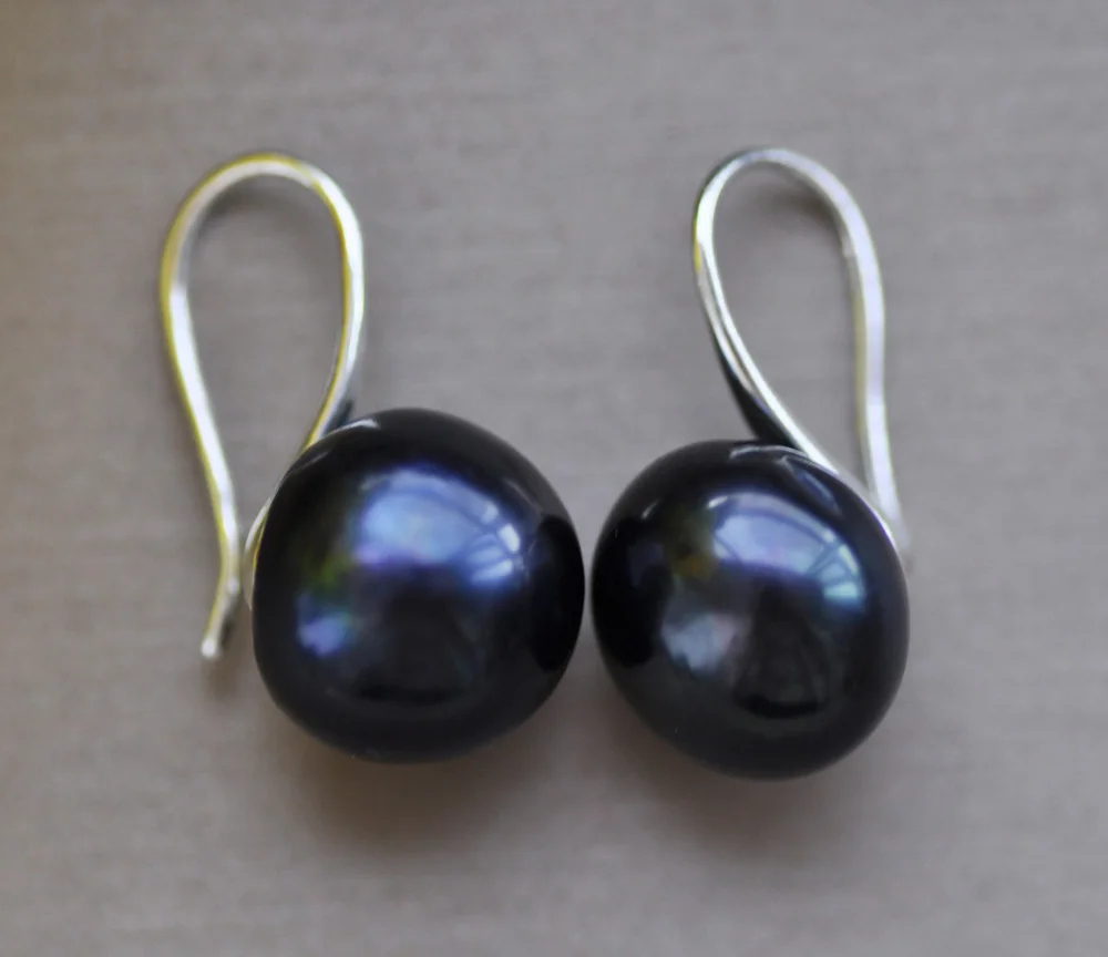 MTC·STAR  Z10254 12mm Black Round Freshwater pearl high-heel shoe Earring