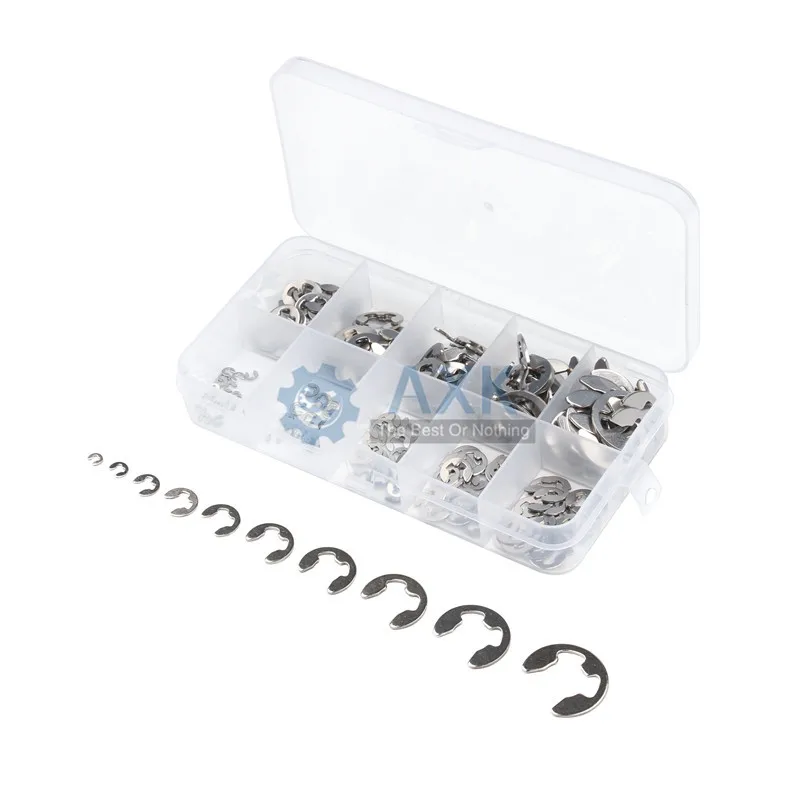 120/200 PCS 304 Stainless Steel Stainless Steel E Clip washer Assortment Kit Circlip retaining ring for shaft fastener M1.5~M10