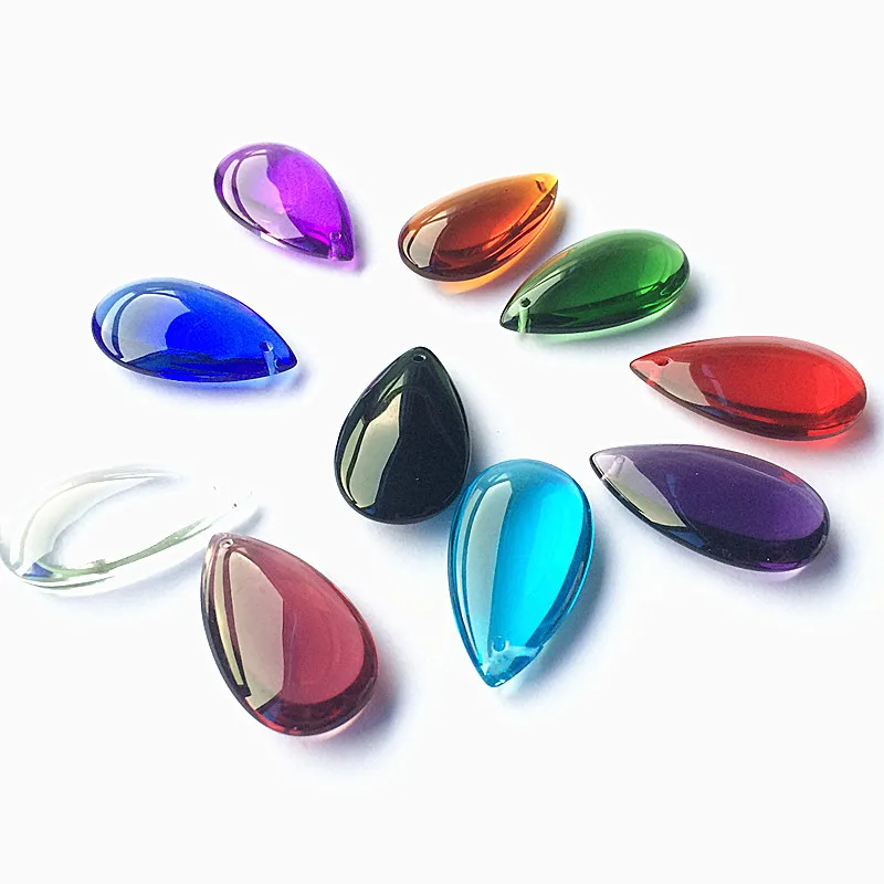 10pcs 38*22mm Multicolor Crystal Glass Smooth Water Drops (Free Rings) For Chandelier Lamp Light Parts Hanging Garden Decoration