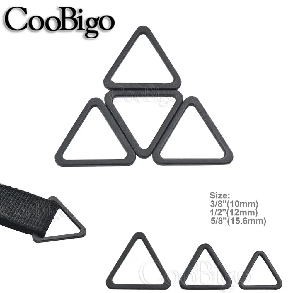 10pc 10mm 12mm 15mm Plastic Black Webbing Slider Ring Triangle Buckle Adjust Clasp Bag Backpack Handbag Strap Belt DIY Accessory