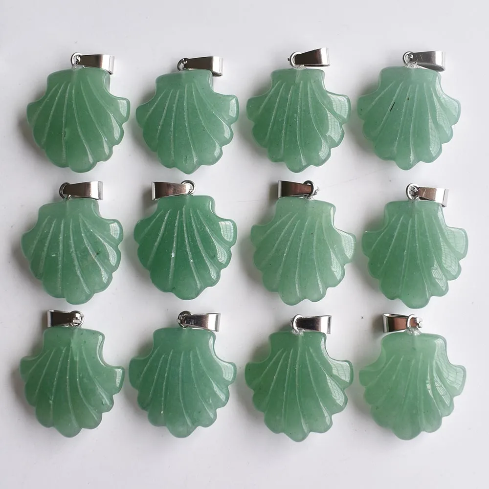 

2020 new fashion assorted natural Green Aventurine carved flower charms pendants for jewelry marking 12pcs/lot Wholesale