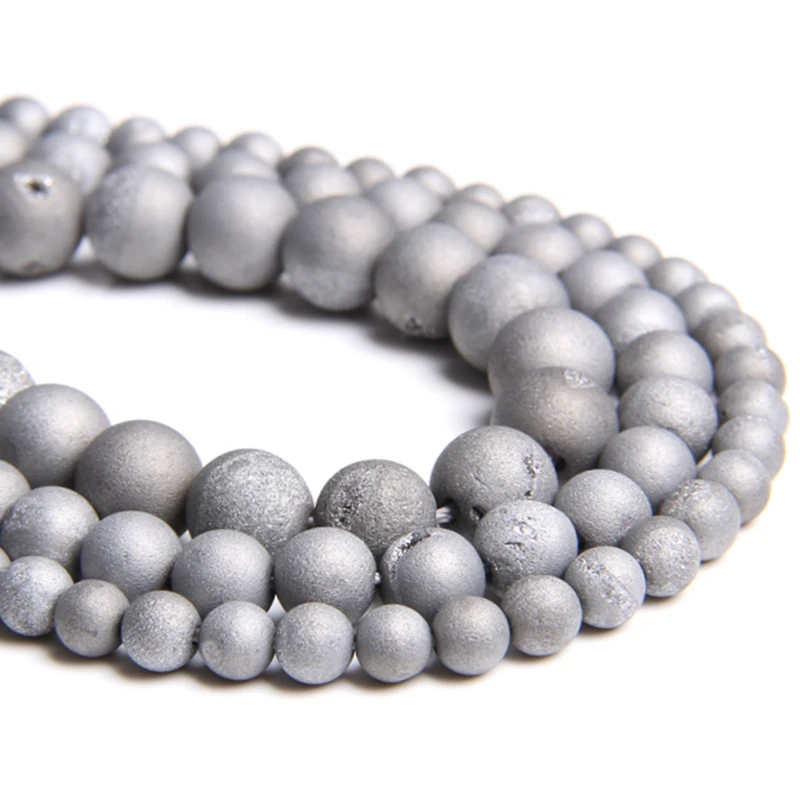 Natural gray Druzy Agates Crystal Druzy stone beads loose spacer beads for jewelry making bracelet 6 8 10 12 mm diy high quality