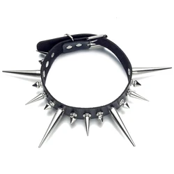 Long Spike Choker Punk Faux Leather Collar For Women Men Cool Big Rivets Studded Chocker Goth Style Necklace Accessories