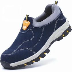 Nuovo design scarpe da lavoro da uomo in pelle di mucca puntali in acciaio scarpe slip-on lavoratore stivali di sicurezza blu sicurezza botas seguridad zapatos