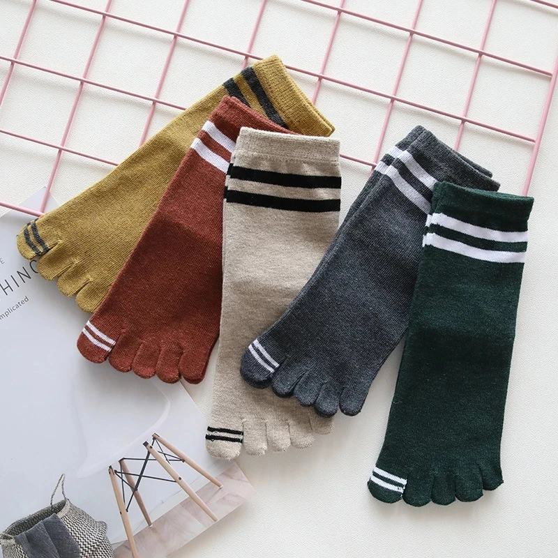 Four Seasons Toes Short Socks Woman Girl Cotton Striped Solid Sweat-Absorbing Breathable Soft Elastic 5 Finger Harajuku Socks image 5