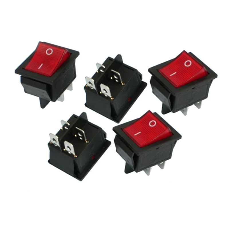 

2PCS KCD4 25x31mm Big Ship Type Switch Red 4 Pin 2 Position 16A 250V 20A 125VAC ON-OFF Rocker Switch With a red light