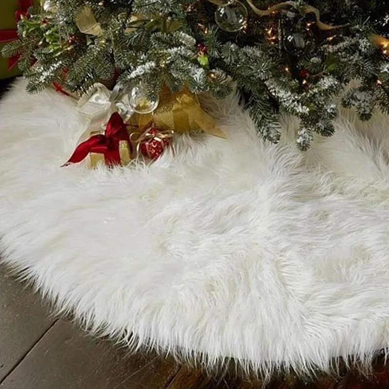 

1pc White Christmas Tree Skirt Snowflake Plush Fur Carpet Xmas Tree Ornaments Floor Mat Home Wedding Birthday Party Decoration