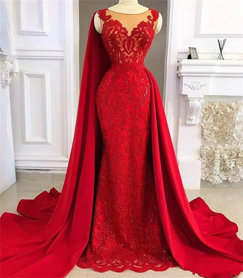 Preciosos vestidos de fiesta con abrigo, vestido de noche de sirena, apliques de lentejuelas, encaje, vestido de fiesta de celebridades hecho a medida