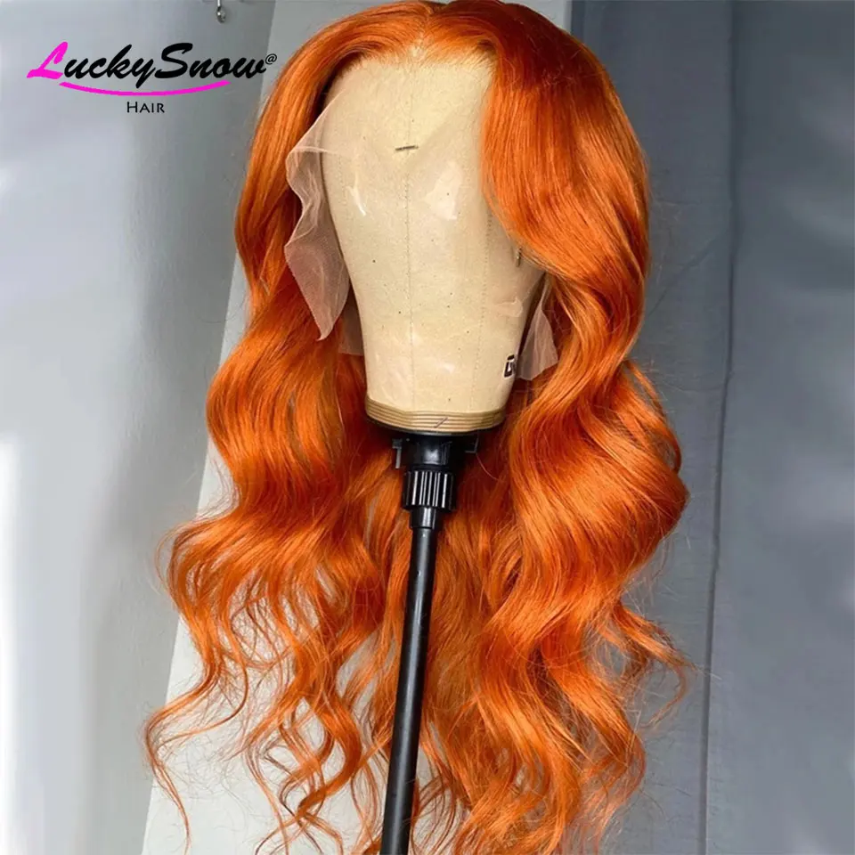 180 Dichte Ingwer Orange Körperwelle HD Transparent 13x4 Lace Frontal Perücken Brasilianische farbige leimlose Perücke Echthaar für Frauen