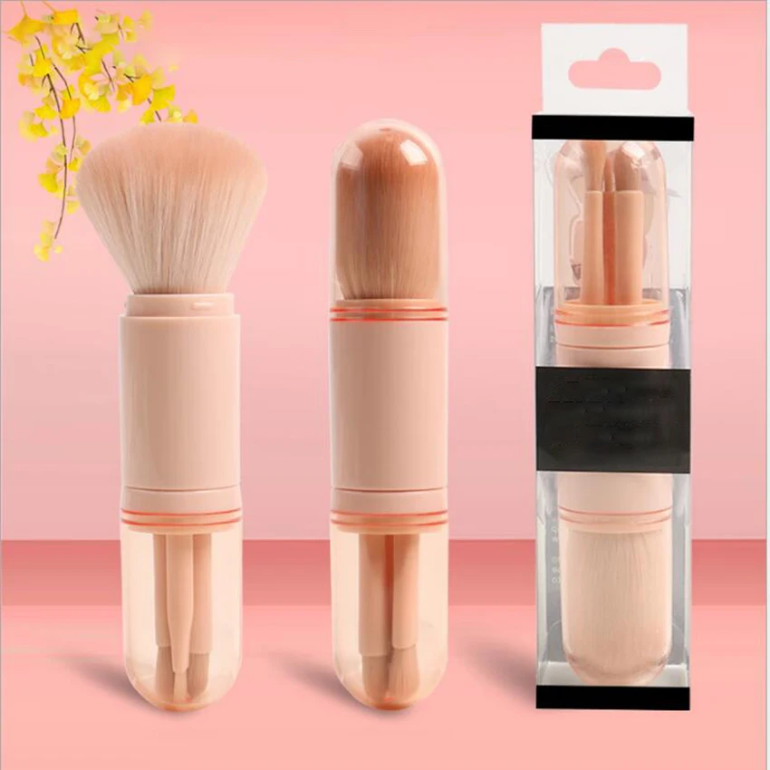 Telescopic 4 In 1แบบพกพาแปรงแต่งหน้าชุดอายแชโดว์ Eyeliner Eyebrow แปรง Lip Make Up แปรงเครื่องมือความงาม