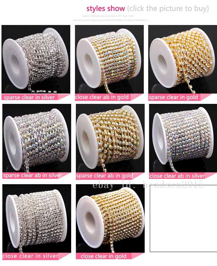 1Yard 10Yards/roll SS6-SS38 Glitter Crystal Rhinestone Chain Claw Crystal Rhinestones Chain For Wedding Clothing Art Decorations