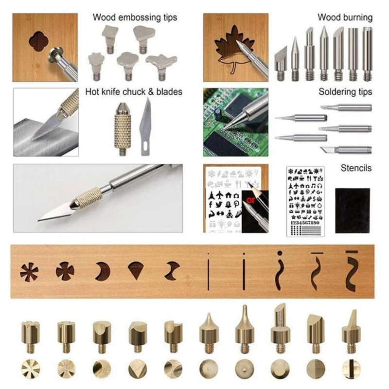 Wooden burning kit with adjustable temperature soldering iron DIY tool set embossing engraving pyrography combination