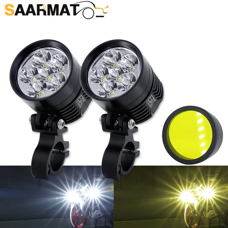 Double Colors led motorcycle headlight Fog DRL lamp led light car Universal Motorbike ATV bulb High Brightness Yellow white 12V