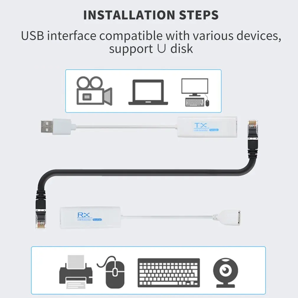 USB 2.0 200M Extender Over RJ45 Ethernet Cable USB2.0 RJ45 200M Extension Adapter TX RX Sender Receiver