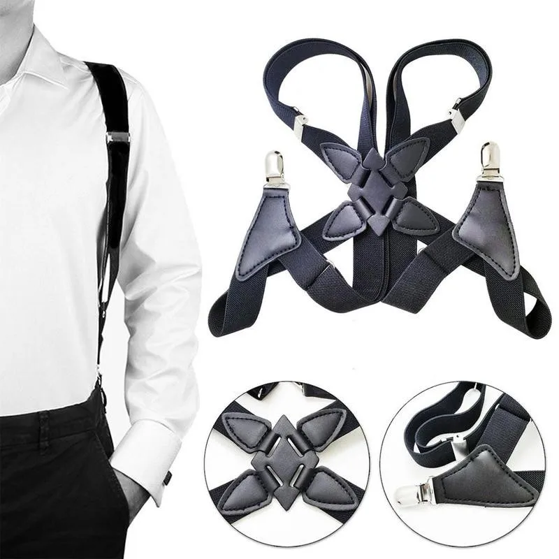 Suspender Pria Kawat Gigi Dapat Disesuaikan X Bentuk Suspender Clip-On Sabuk Tali Elastis Dewasa Suspender Aksesori Pakaian