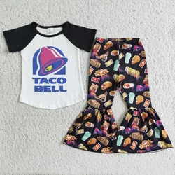 Wholesale Fashion Toddler Baby Girls Kids Fall Clothes Short Sleeves Outfits Children Letter T-shirt Tacos Bells Pants Sets