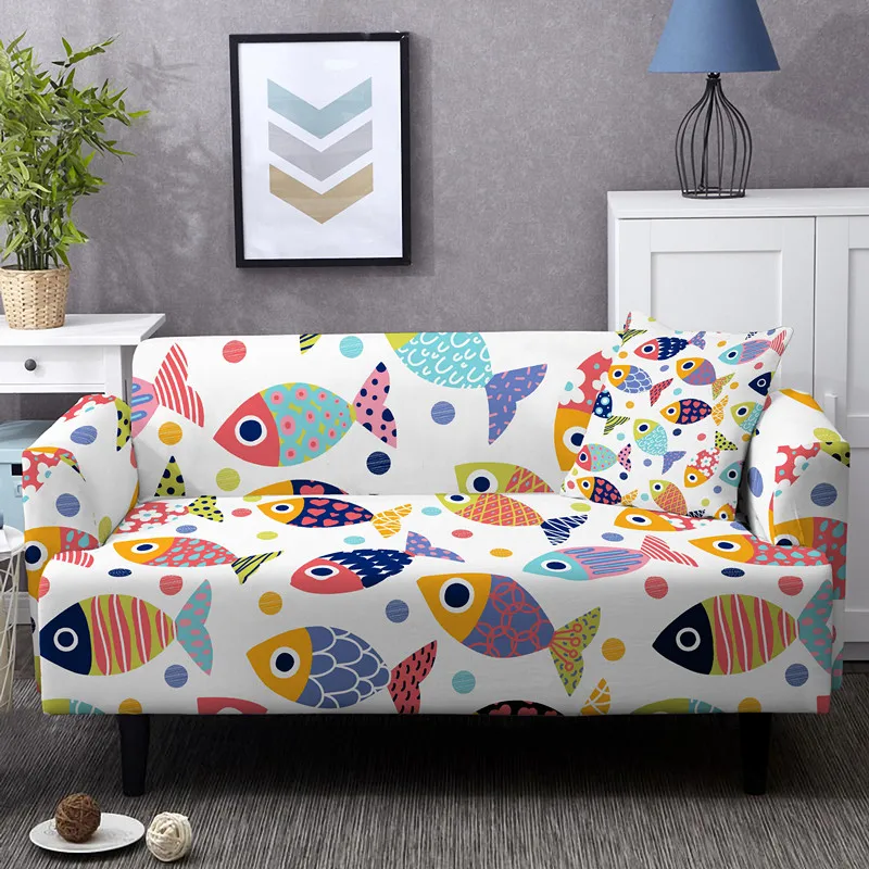 Joyajafag Elastic Sofa Cover For Living Room Cartoon Fish Printed Stretch Slipcover Sectional Corner Couch Covers Home Decor