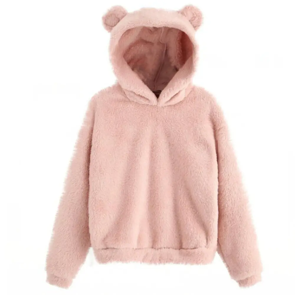 Women Teddy Sweater Plus Size 3XL Kawaii Tops Harajuku Hooded Pullover Winter Fluffy Fleece Sherpa Sweaters