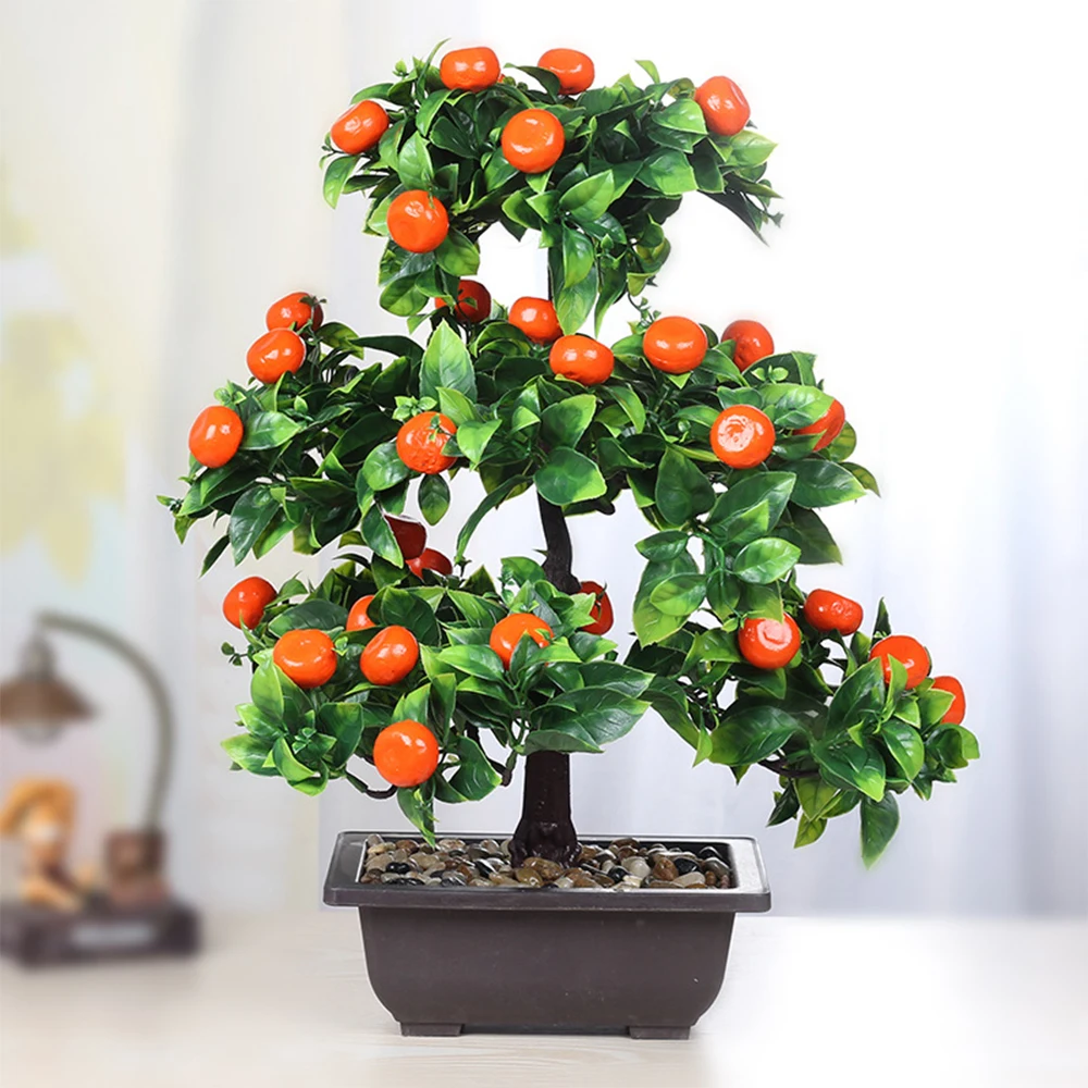 43cm Large Artificial Plants Kumquat Potted Peach Tree Bonsai Plastic Fake Fruits Plant Christmas Office Room Garden Decoration