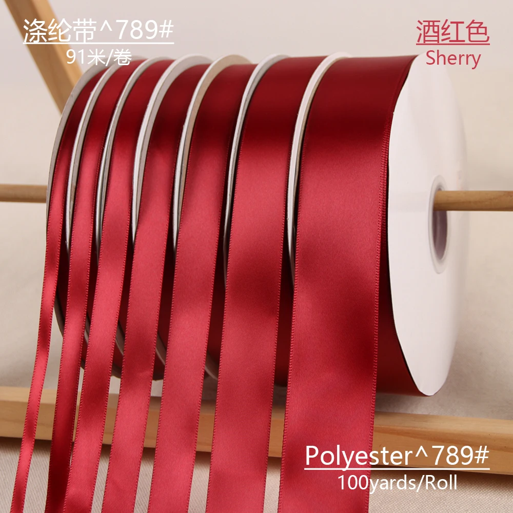 100 yards Wine Red Single Face Satin Ribbons for Wedding Christmas Party Decoration 3mm-50mm DIY Bow Craft Ribbons Card gift