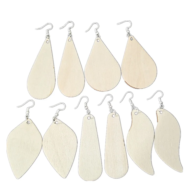 50 PCS Custom DIY Accessories, Water Drop Shape,  Wood Chip, Colored Decorative Pendant With Hole Earrings