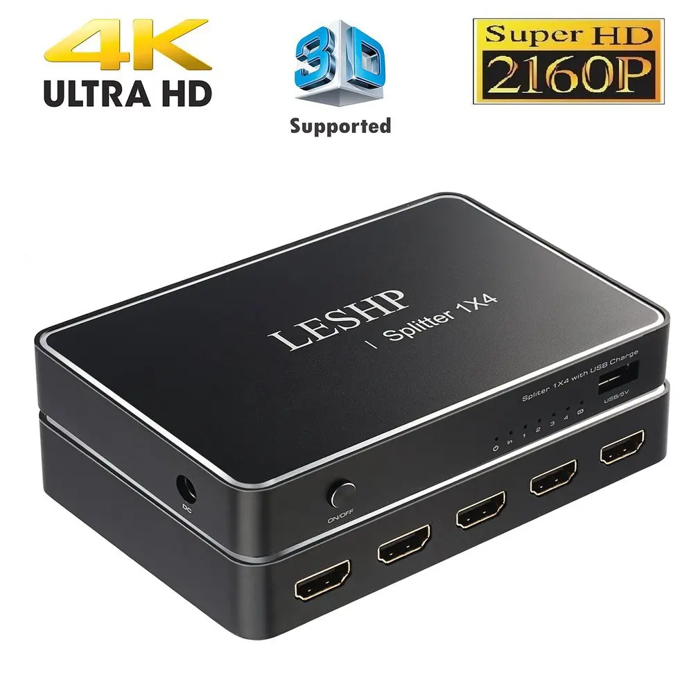 

1 Port HDMI-compatible Input 4 Port Output HDMI-compatible 2.0 Splitter With USB Charge Support 1080P 3D UK Plug