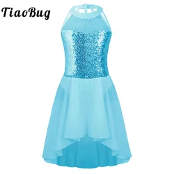 Kids Girls Stylish Sleeveless Irregular Hi-lo Hem Skating Performance Lyrical Dance Ballet Dress Costume