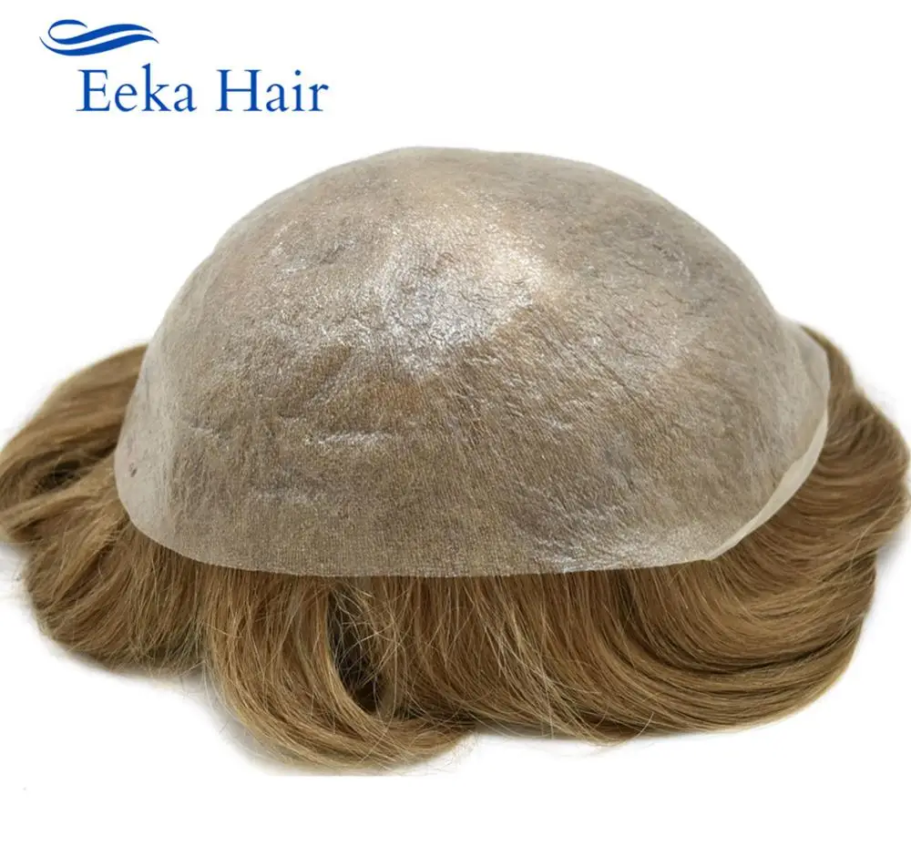 Super Dunne Huid Mens Toupee 0.03Mm Ultra Dunne Huid Haar Systeem Mannen Human Hair Zwart Bruin Blond Grijs V-Lus Haarstukje Pruik