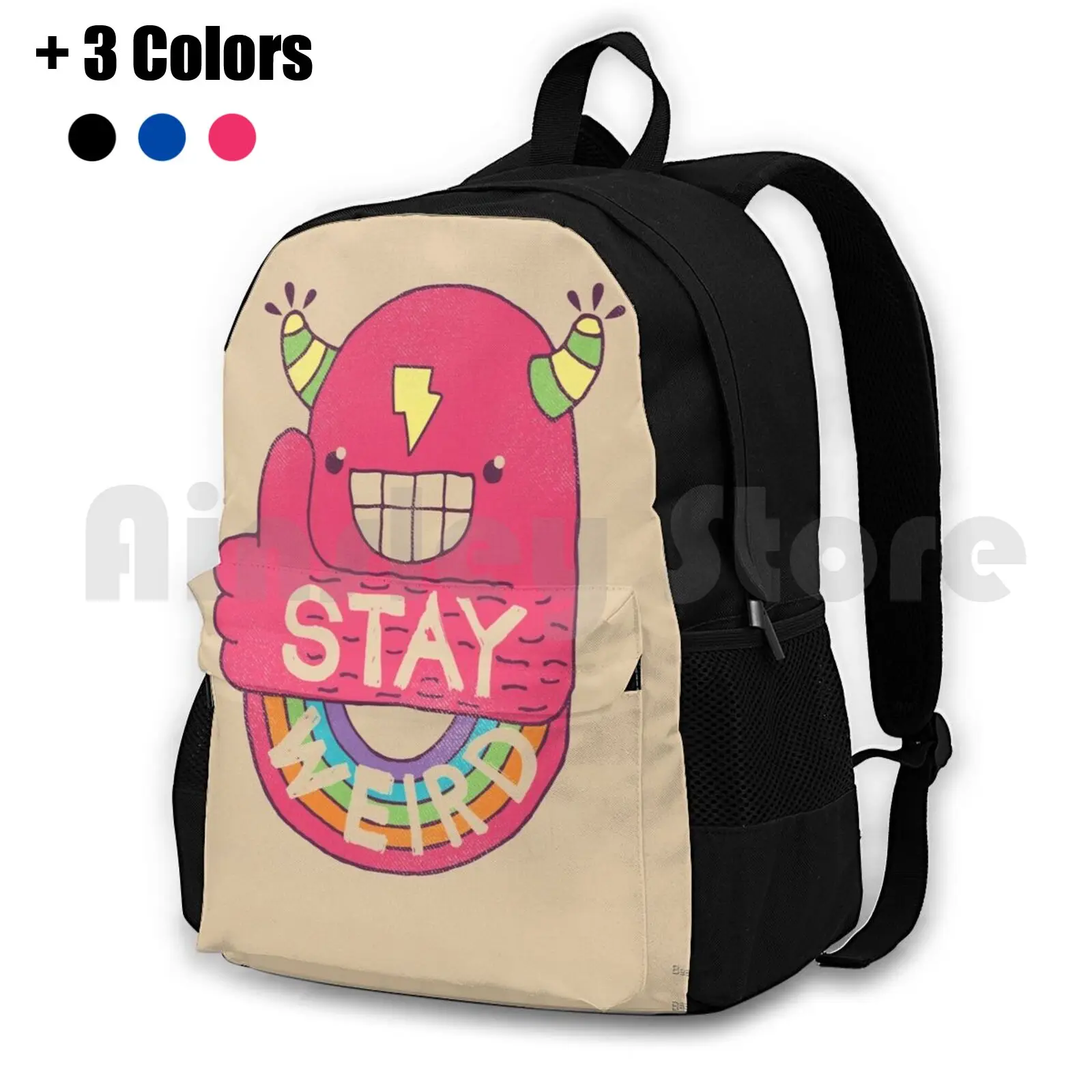 Stay Weird! Outdoor Hiking Backpack Riding Climbing Sports Bag Weird Cool Thumbs Up Funny Wtf Rainbow Monster Happy Slogan Type