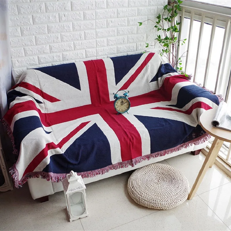 2022 New Cotton Bed Sofa Throw Blanket 130*180cm British American Flag Thread Blanket Slip-resistant Home Sofa Couch Cover Towel