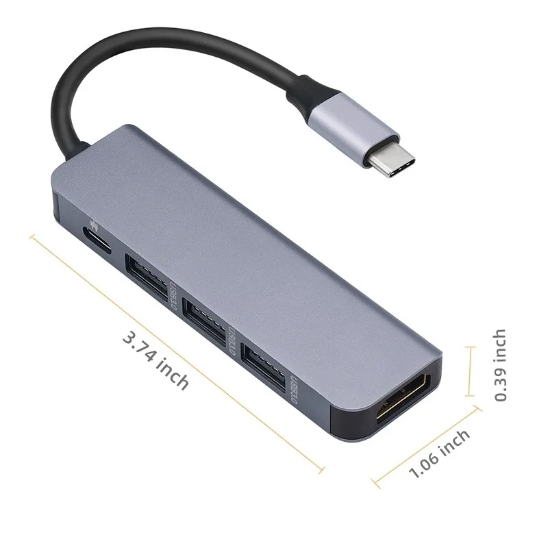 Convertidor de 5 puertos tipo c hub a HDMI + 3 x USB3.0 + PD USB C, estación de acoplamiento, hub multifuncional de 5 puertos, adaptador para MACBOOK PC